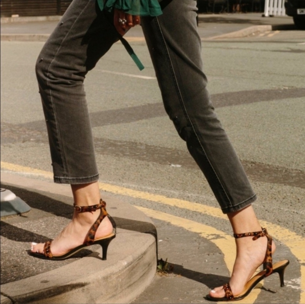 Joie Malina Genuine Calf Hair Leather Leopard Print Strappy Kitten Heel Sandals